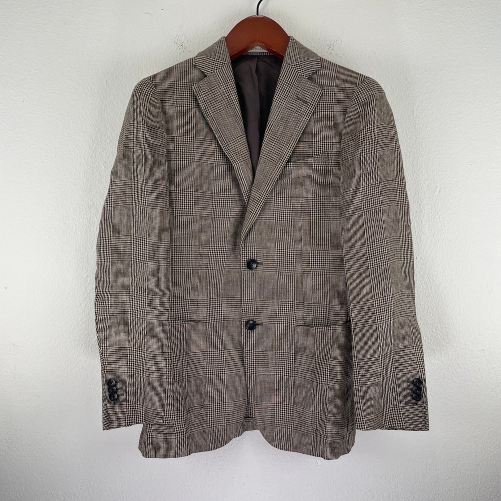 Suitsupply Baird McNutt Irish Linen Suit Blazer Brown Havana Slim Sport Coat 44R